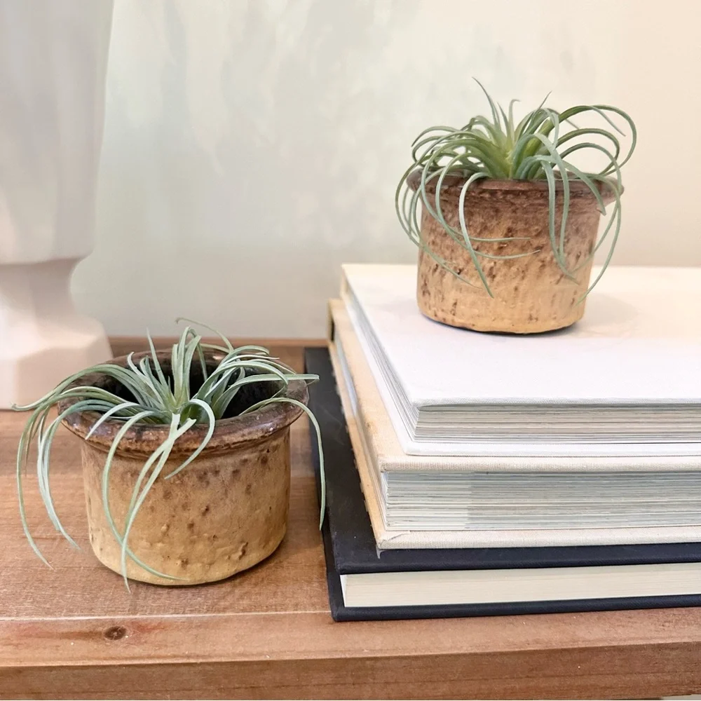 Handmade Ceramic Stoneware Pottery Bowls Votive Planter Set of 2 Brown Tan